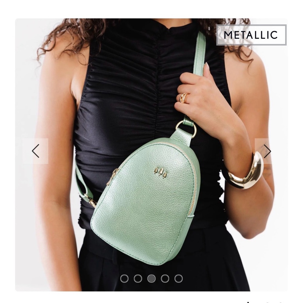 Portland Leather Metallic Mint Green Crossbody Bag - Picture 4 of 10
